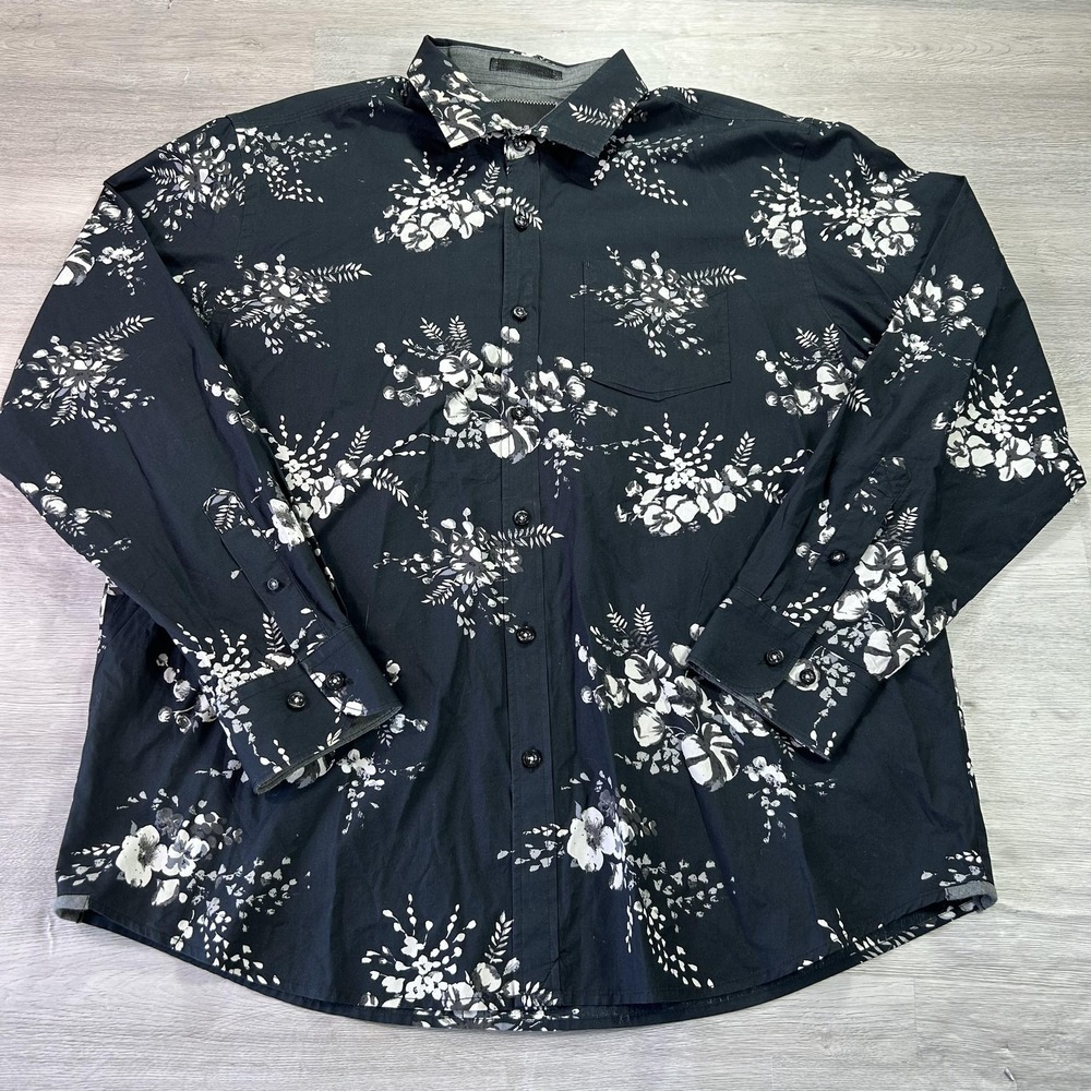 Tommy Bahama Island Modern Fit Shirt Mens XL Black Floral Long Sleeve Button Up